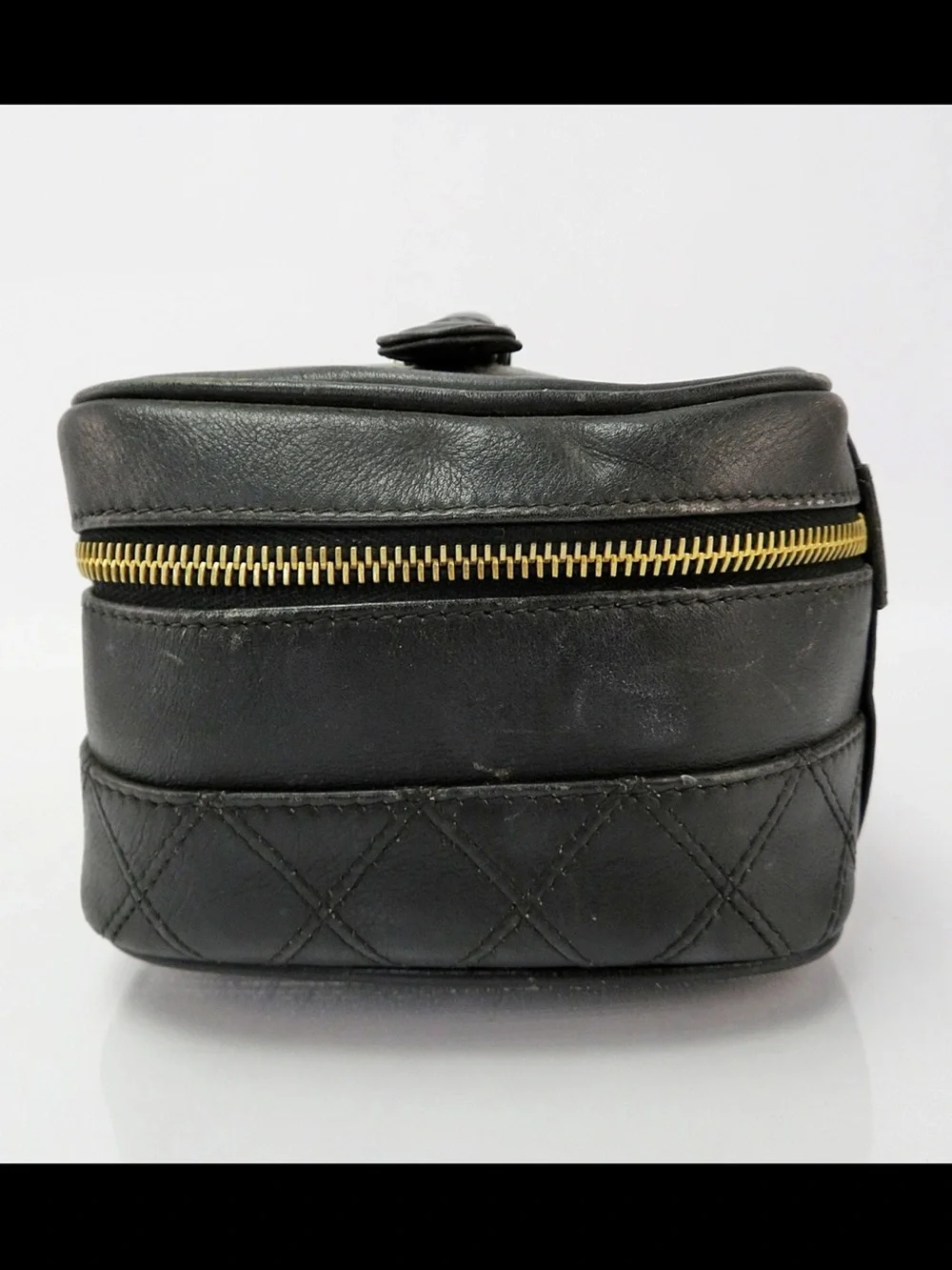 CHANEL Black Quilted Leather Vanity Case with Gold Hardware